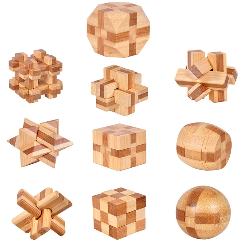 Artisanal Delights: Exquisite Collection of 10 Handcrafted Wooden 3D Puzzles